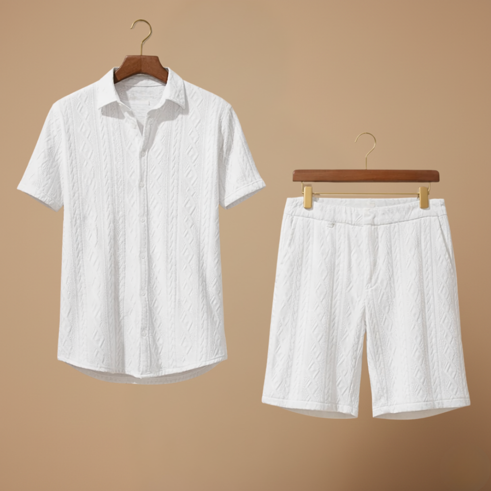 Men's textured shirt shorts two piece outfit Fashion Grand