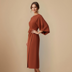 Elegant Minimalist Batwing Sleeve Round Neck Dress Fashion Grand