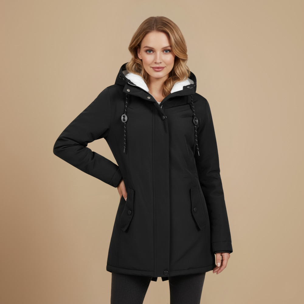 Women's Warm Parka Jacket with Hood and Fleece Lining Fashion Grand