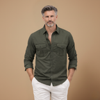 Men's casual long sleeve shirt with dual chest pockets Fashion Grand