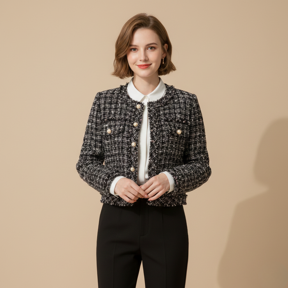 Women’s elegant tweed long sleeve coat
