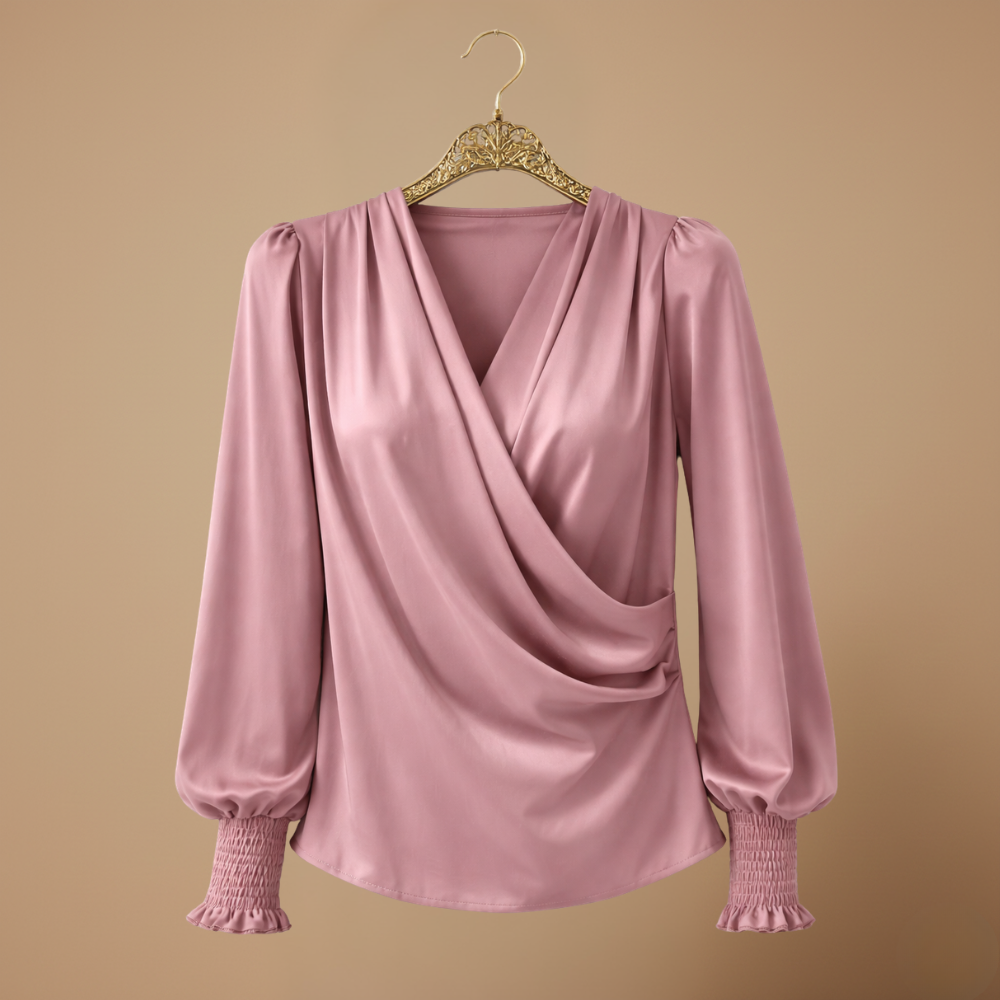 Women's v neck long lantern sleeve blouse Fashion Grand