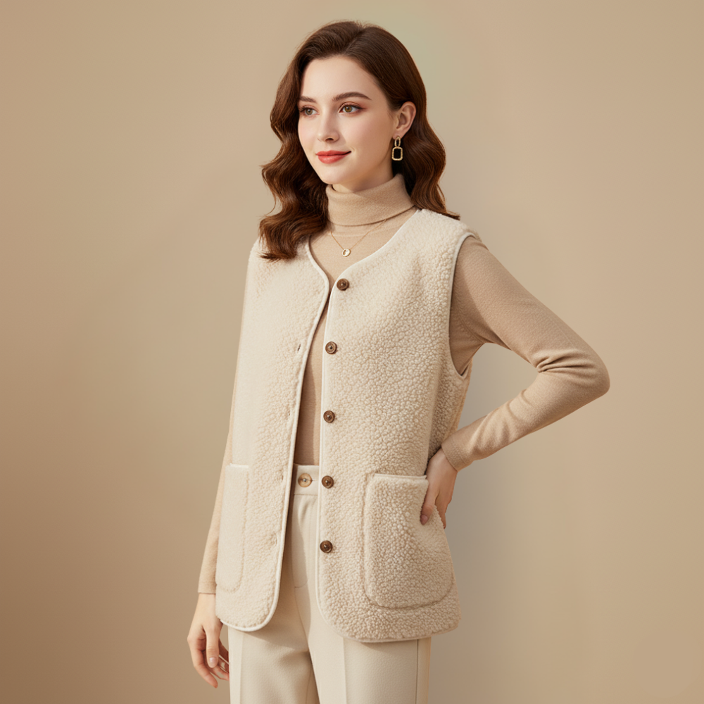 Cosy Sherpa Button-Front Warm Vest Fashion Grand