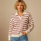 Women's Striped Polo Collar Knit Jumper Fashion Grand