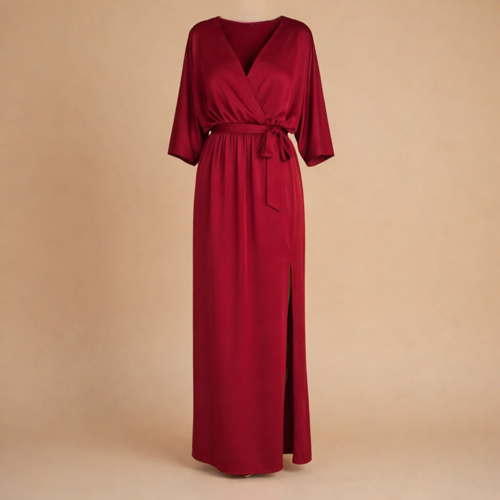 Women’s summer v-neck high waist & half sleeve midi dress Fashion Grand