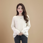 Loose Fit Round Neck Pullover Sweater for Women Fashion Grand