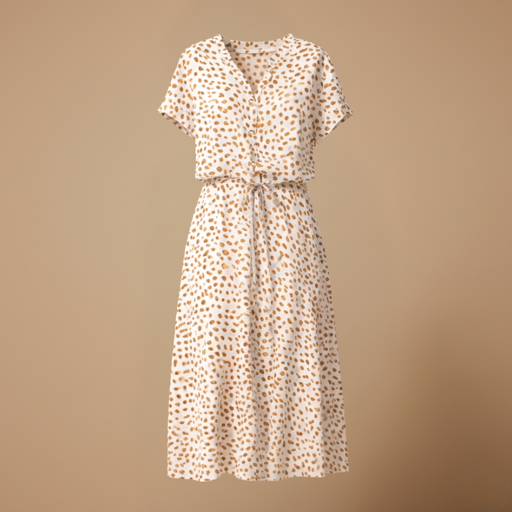 Women’s short sleeve belted midi summer dress Fashion Grand