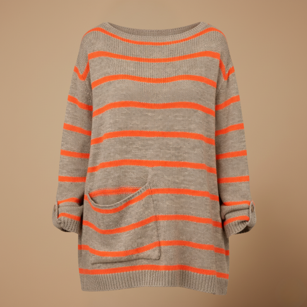 Women's striped wide neck relaxed fit jumper Fashion Grand