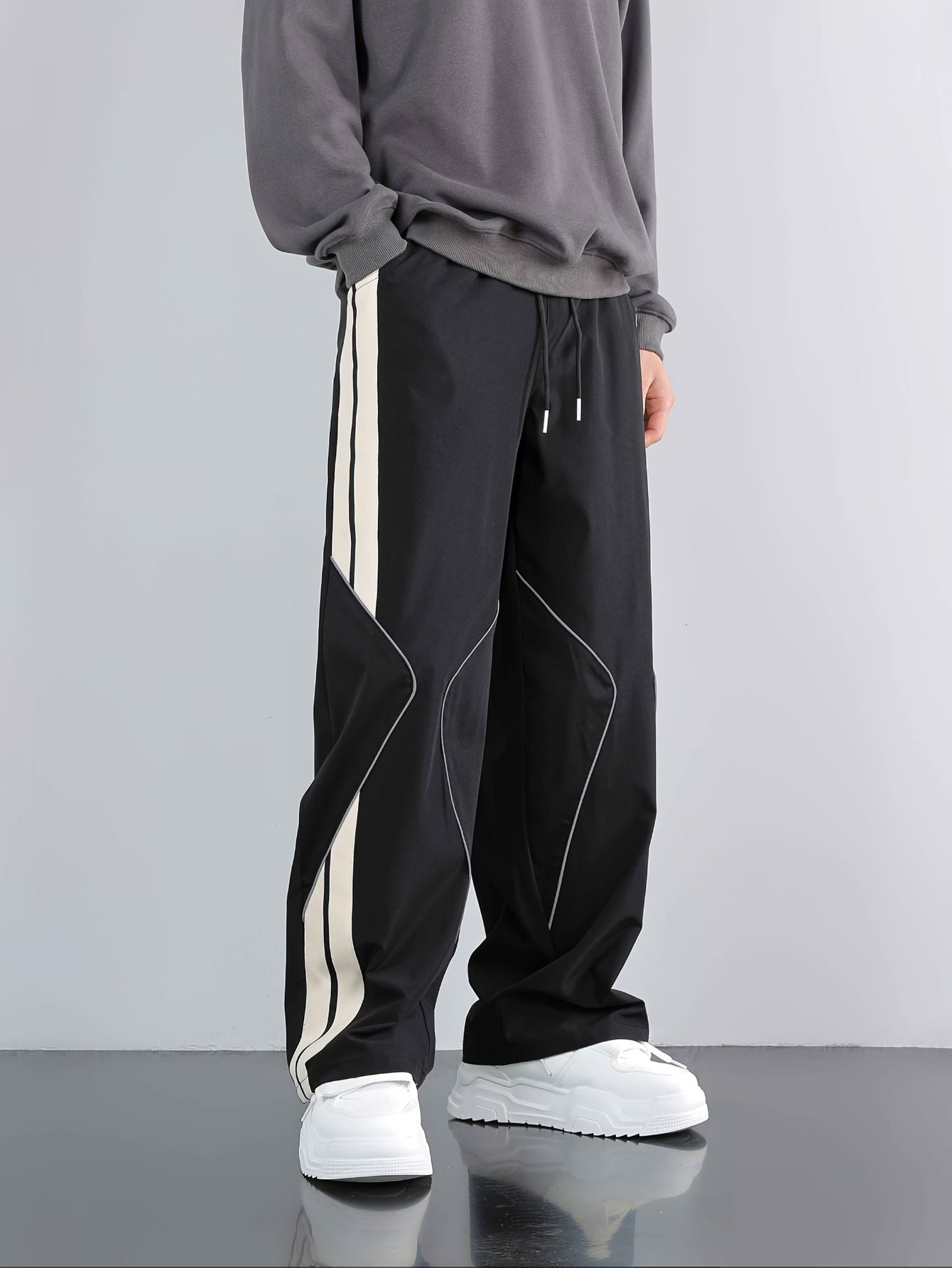 Men's Reflective Stripe Wide-Leg Casual Pants Fashion Grand