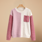 Cute Patchwork Cable Knit Casual Sweater for Women Fashion Grand