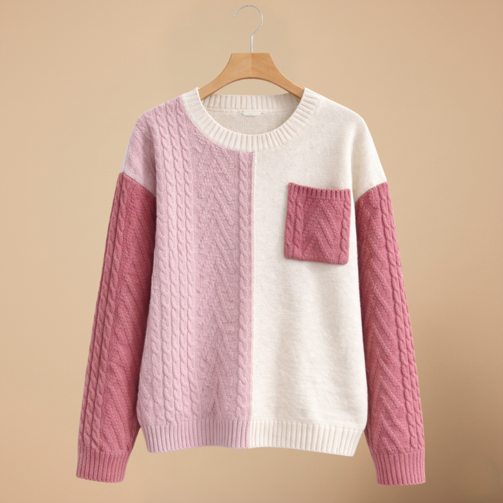 Cute Patchwork Cable Knit Casual Sweater for Women Fashion Grand