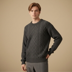Men Relaxed Cable Knit Round Neck Sweater Fashion Grand