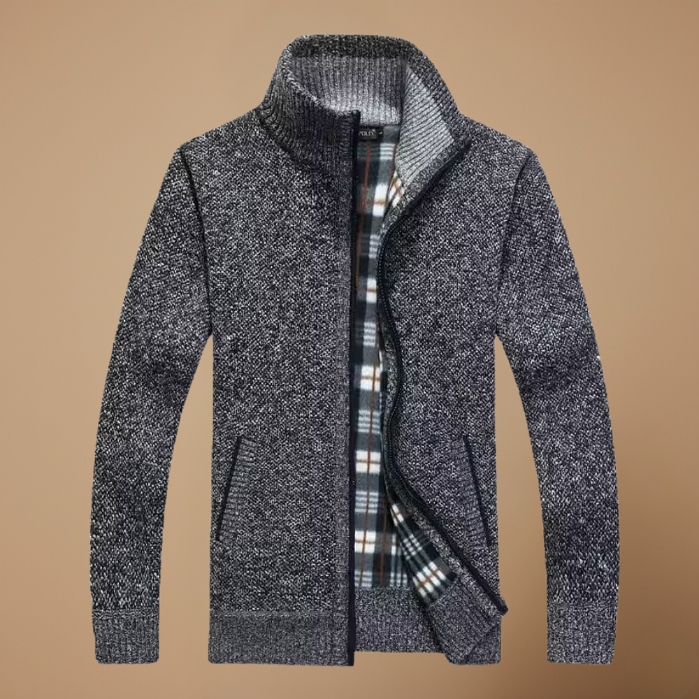 Men's full zip up high collar knit jumper Fashion Grand