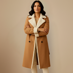 Long women's faux leather coat with fleece lining Fashion Grand