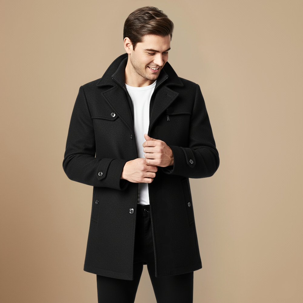 Tailored High Collar Wool Blend Winter Coat for Men Fashion Grand