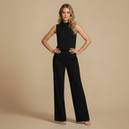 Women Elegant High Neck Wide Leg Jumpsuit Fashion Grand
