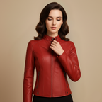 Fitted women's jacket made of imitation leather with zipper Fashion Grand