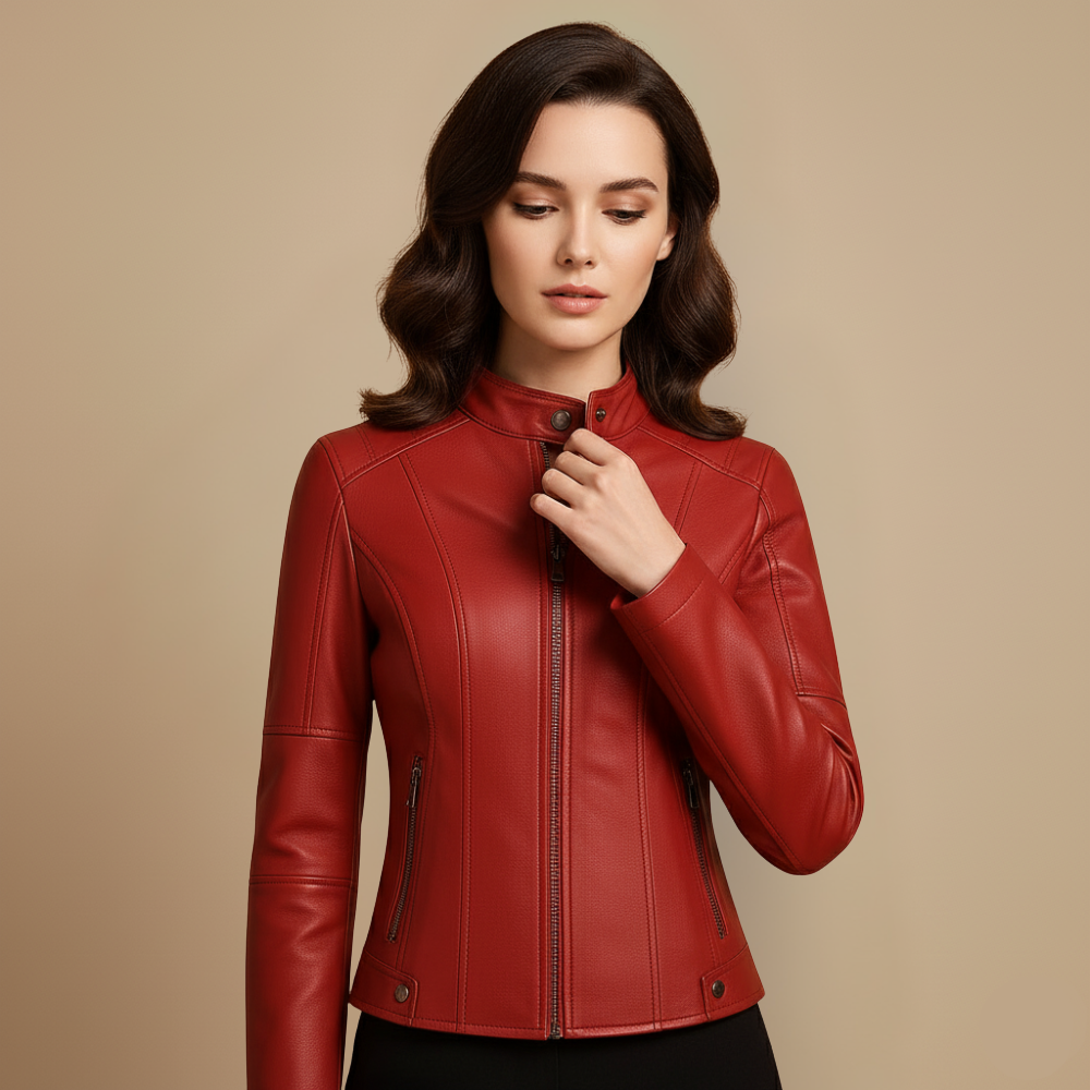 Fitted women's jacket made of imitation leather with zipper Fashion Grand