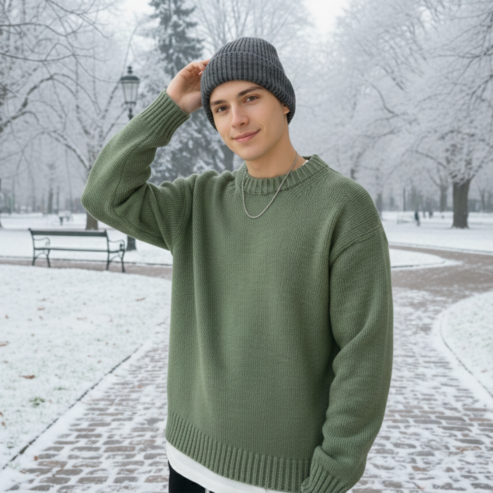 Men's ribbed crewneck pullover jumper Fashion Grand