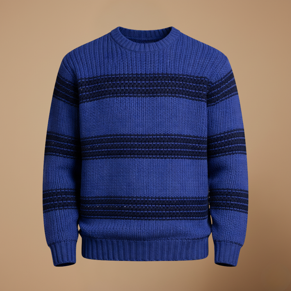 Men's striped crew neck stretch pullover sweater Fashion Grand