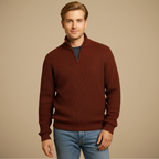 Men's Ribbed Knit Quarter Zip Long Sleeve Pullover Fashion Grand