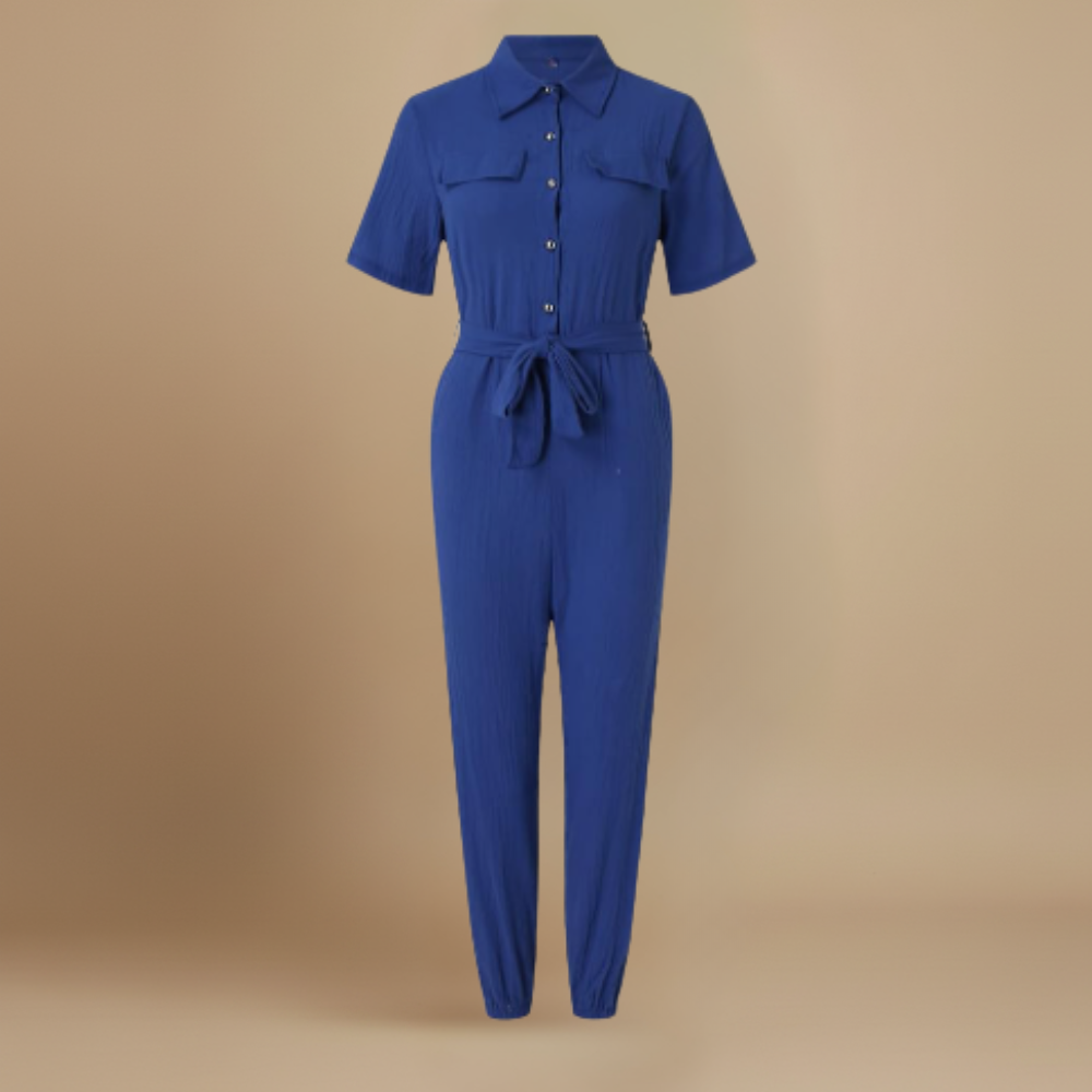 Women’s casual jumpsuit with button closure and waist tie Fashion Grand