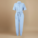Women’s casual jumpsuit with button closure and waist tie Fashion Grand