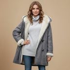 Thick Hooded Winter Coat Press Stud Closure Fashion Grand