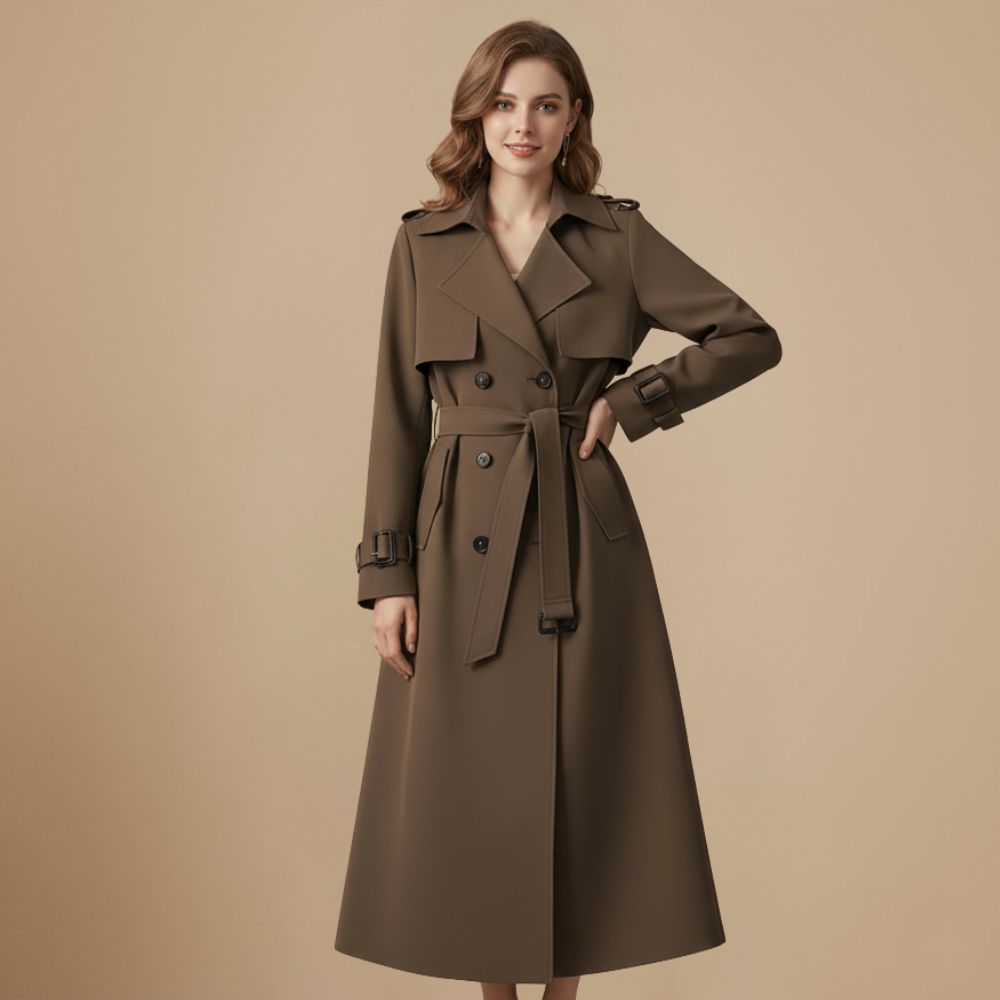 Elegant Women's Slim Fit Mid Length Trench Coat Fashion Grand