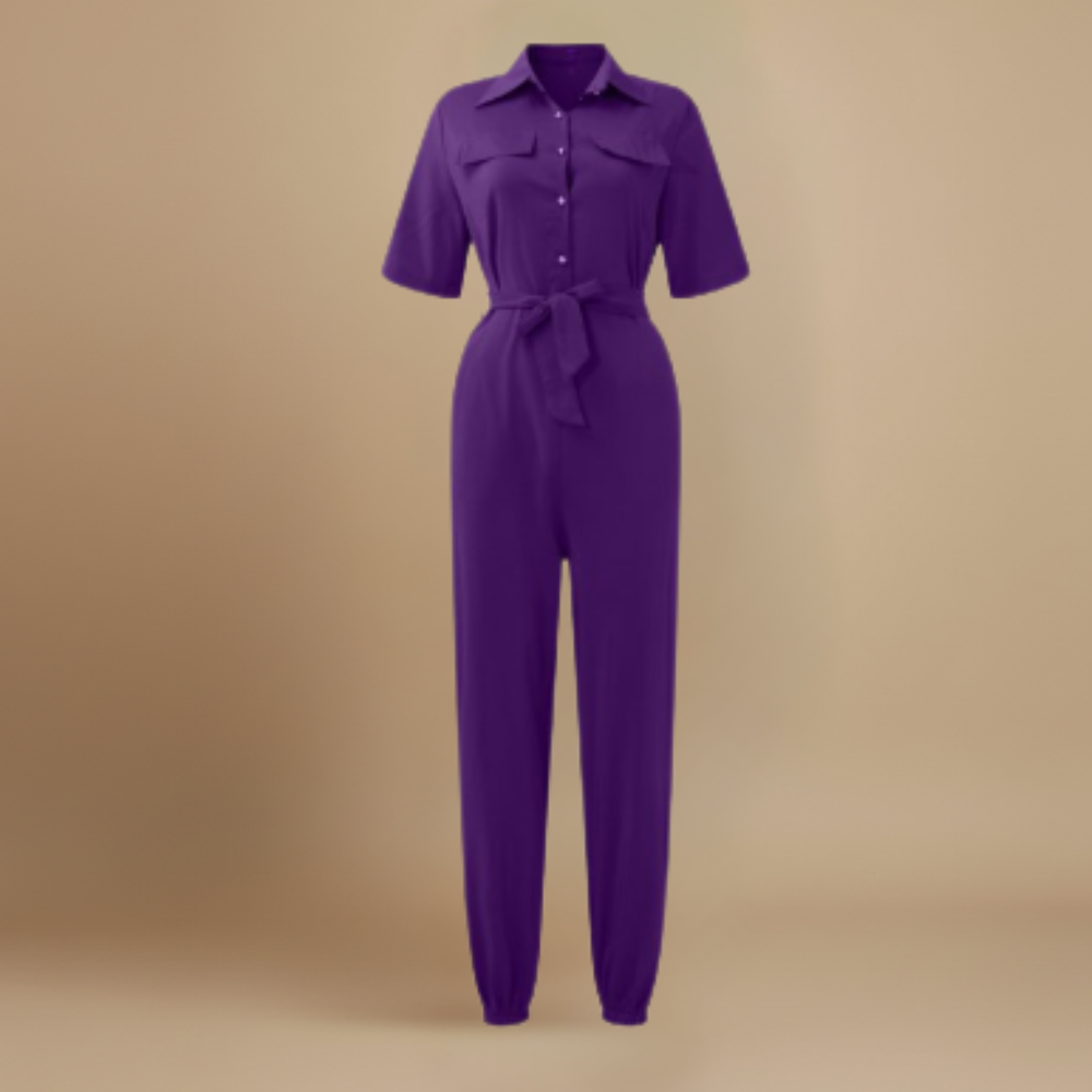 Women’s casual jumpsuit with button closure and waist tie Fashion Grand