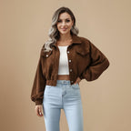 Vintage Corduroy Cropped Jacket for Women Fashion Grand