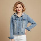 Light Wash Hooded Denim Jacket for women Fashion Grand