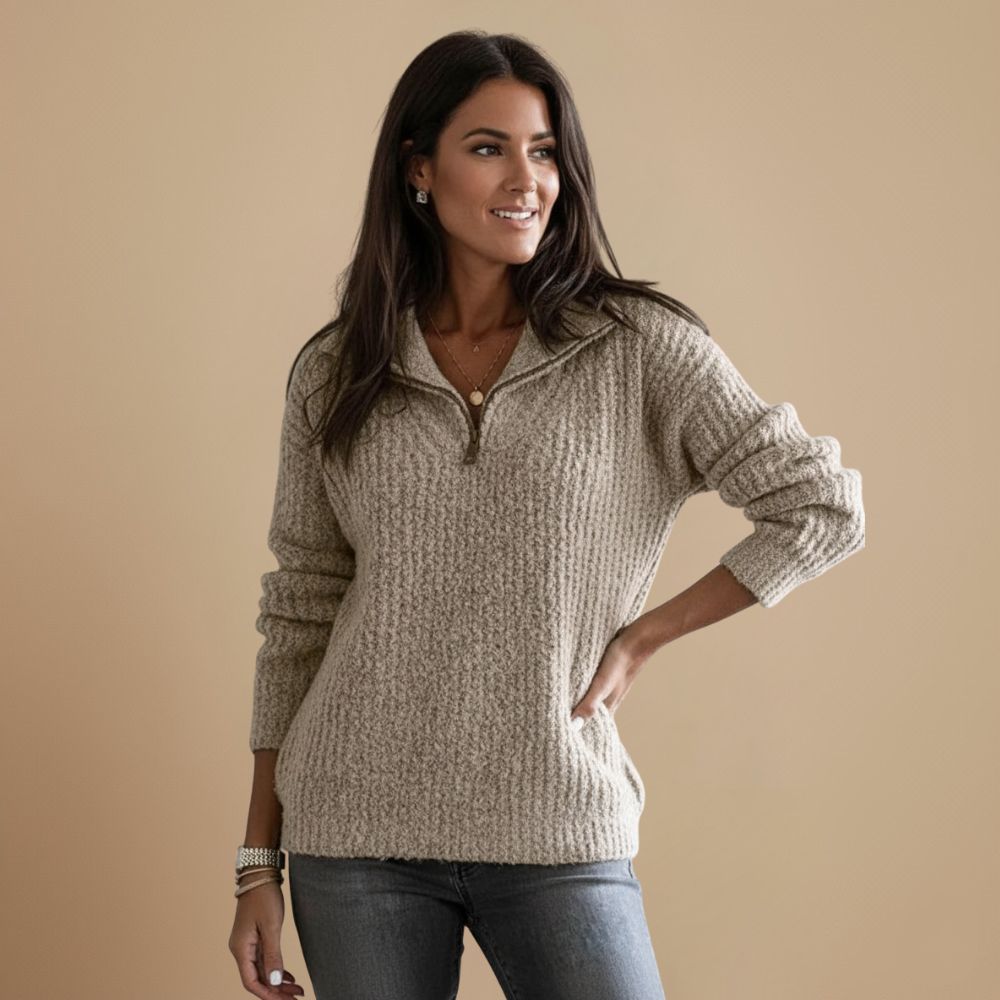 Slim Knitted Zip Up Jumper High Collar Fashion Grand