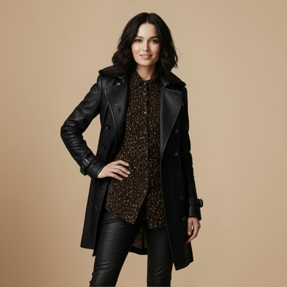 Leather Trench Coat for Women Fashion Grand