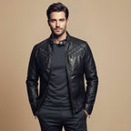 Slim Fit Zip-Up Motorcycle Jacket for Men Fashion Grand