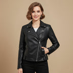 Women's Faux Leather Biker Jacket with Zipper Closure Fashion Grand