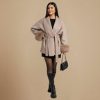 Elegant short coat drawstring faux trim Fashion Grand