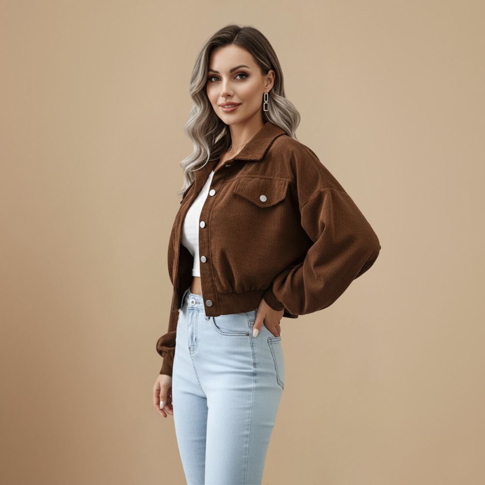 Vintage Corduroy Cropped Jacket for Women Fashion Grand