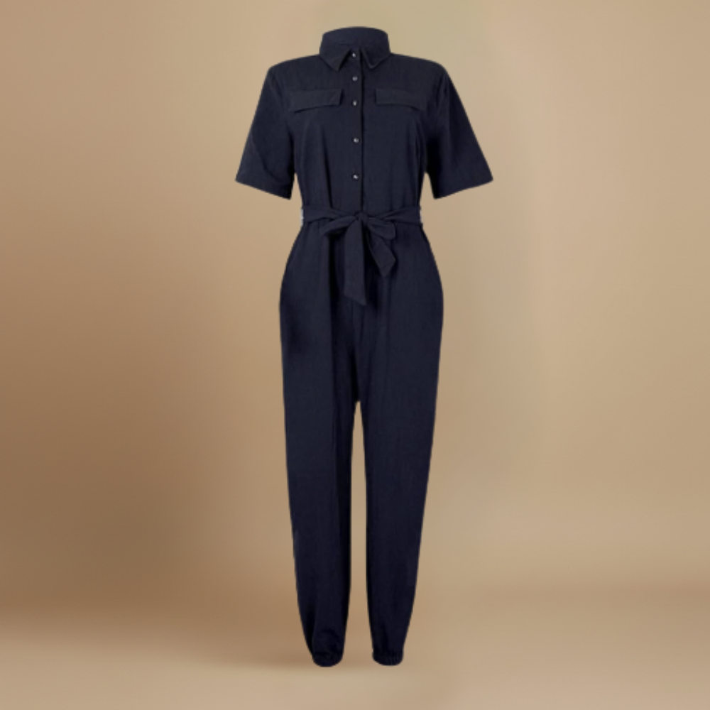 Women’s casual jumpsuit with button closure and waist tie Fashion Grand