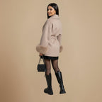 Elegant short coat drawstring faux trim Fashion Grand