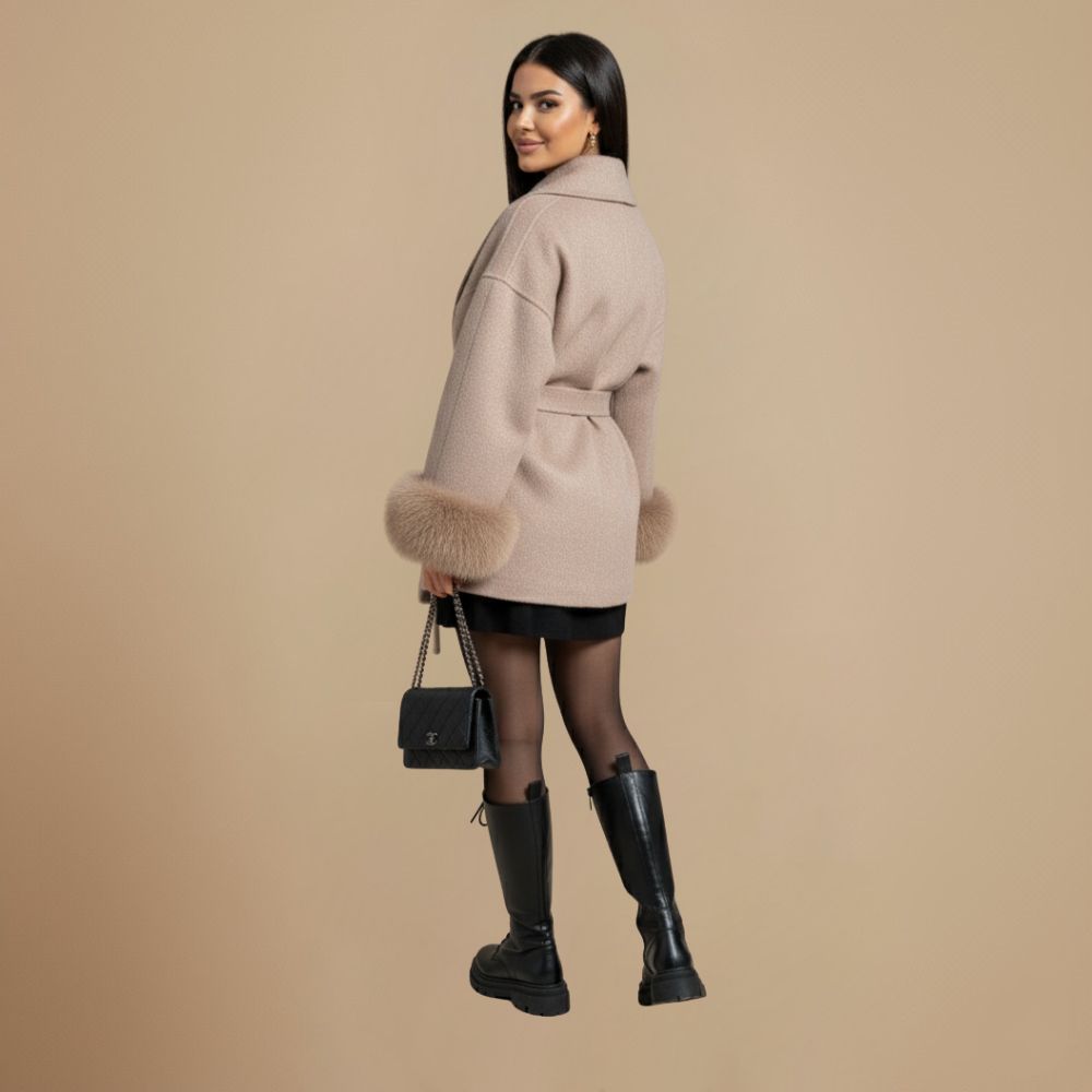 Elegant short coat drawstring faux trim Fashion Grand