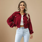 Vintage Corduroy Cropped Jacket for Women Fashion Grand