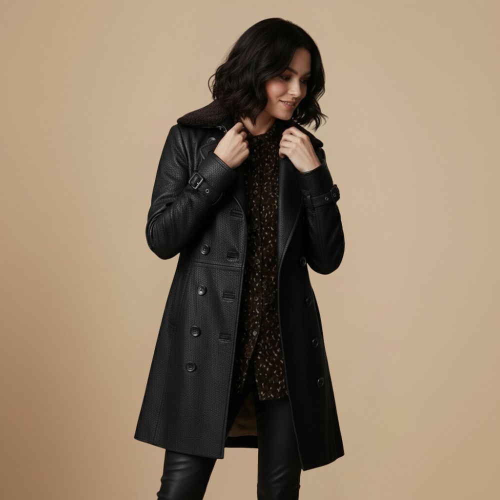 Leather Trench Coat for Women Fashion Grand