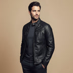 Slim Fit Zip-Up Motorcycle Jacket for Men Fashion Grand