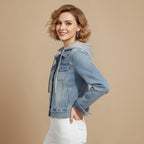 Light Wash Hooded Denim Jacket for women Fashion Grand