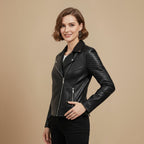 Women's Faux Leather Biker Jacket with Zipper Closure Fashion Grand