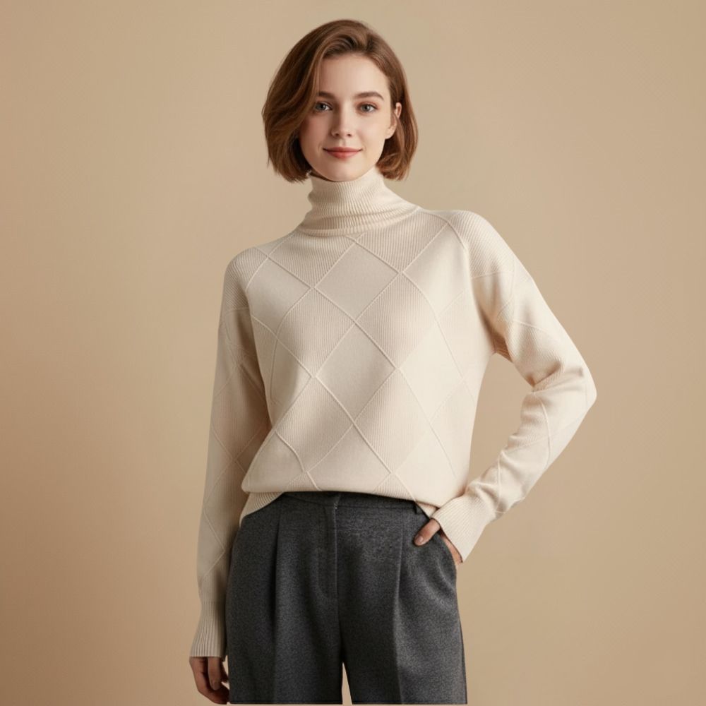 Women's Classic Wool Blend Turtleneck Jumper Fashion Grand