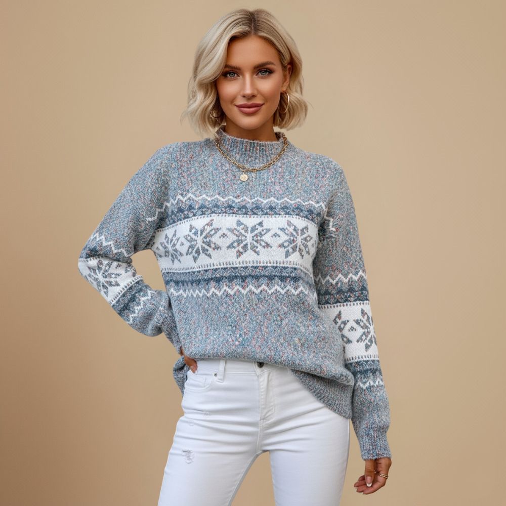 Winter Snowflake Mock Neck Jumper for Women Fashion Grand