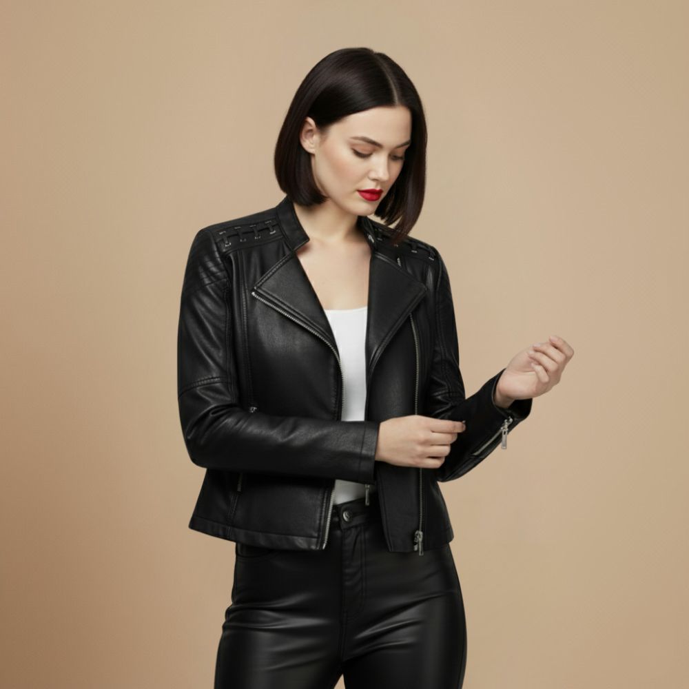 Chic Cropped Zip-Up Biker Style Jacket Fashion Grand