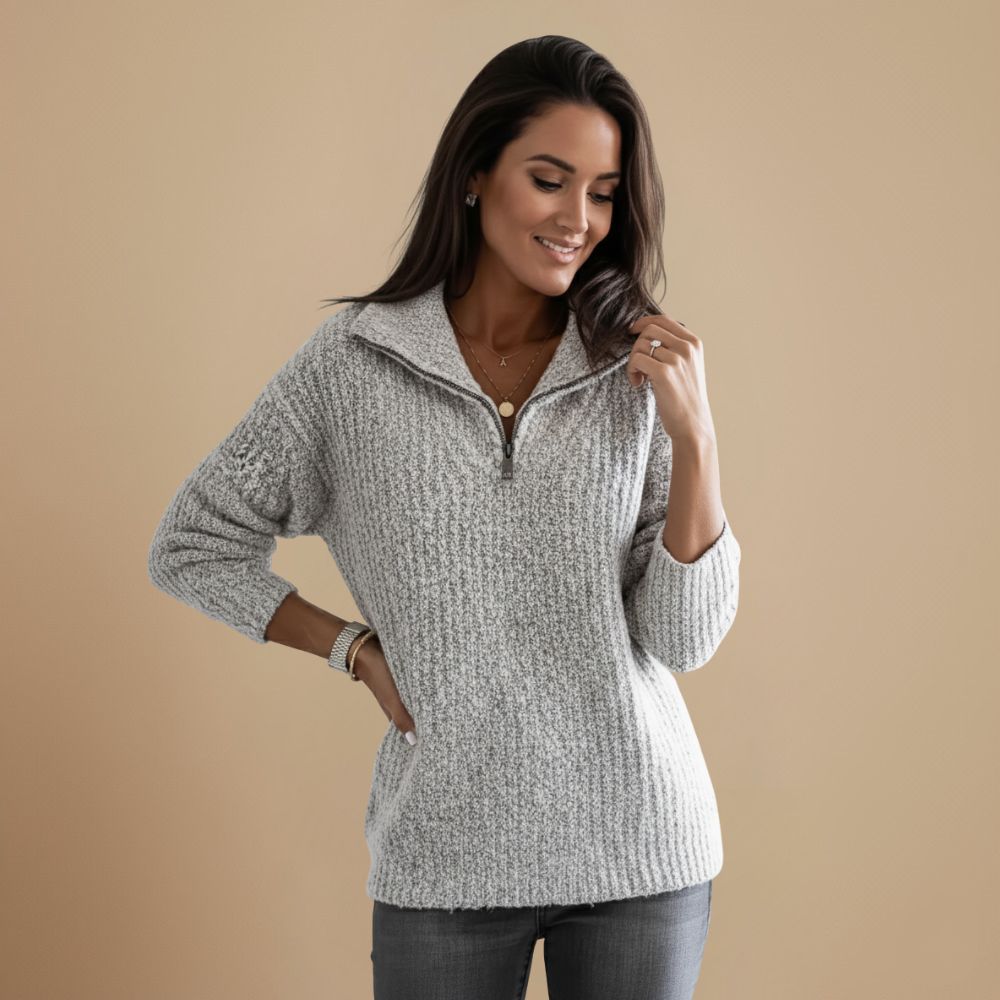 Slim Knitted Zip Up Jumper High Collar Fashion Grand